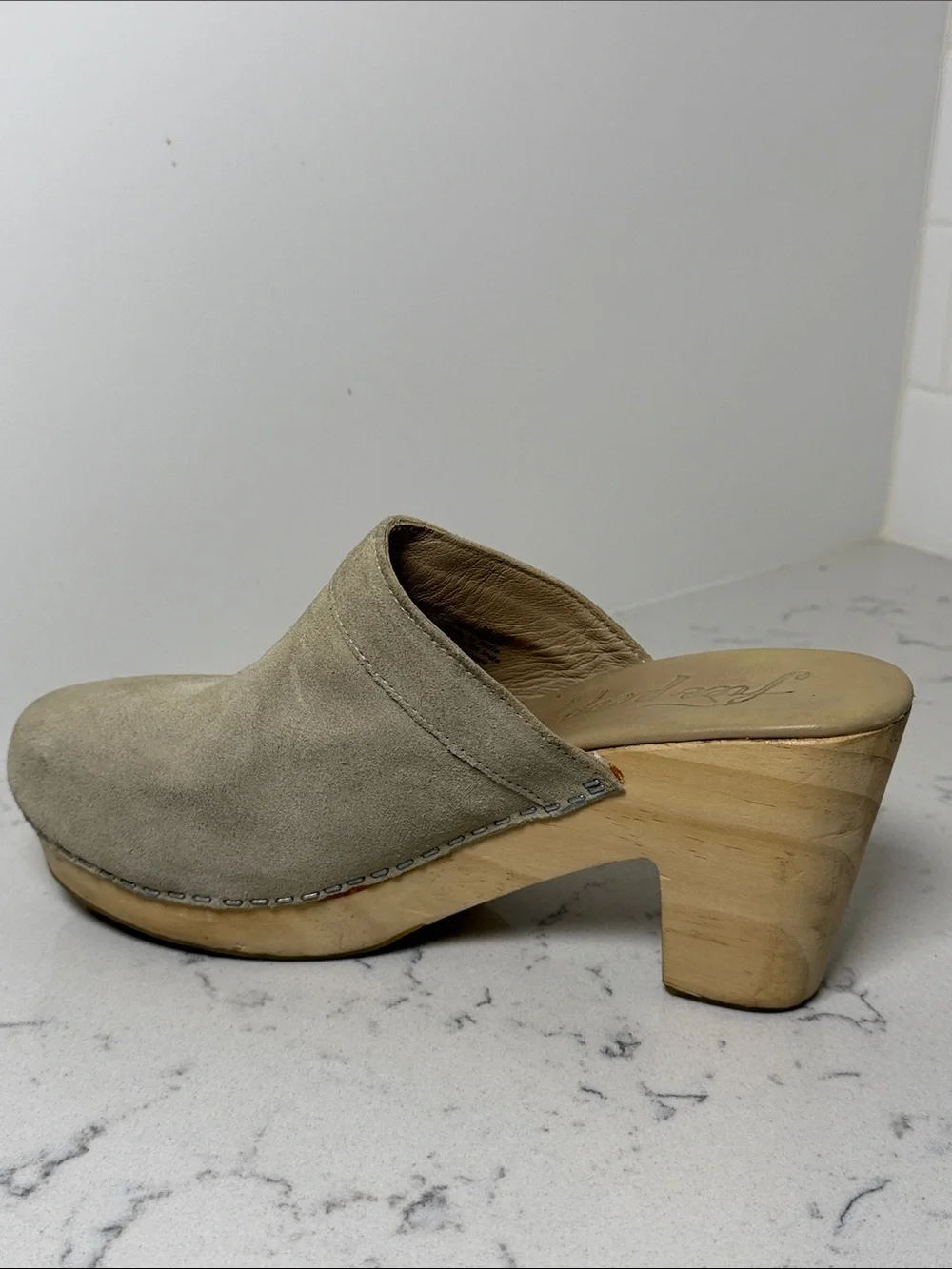 Free People Taupe Suede Wedge Mule Clogs